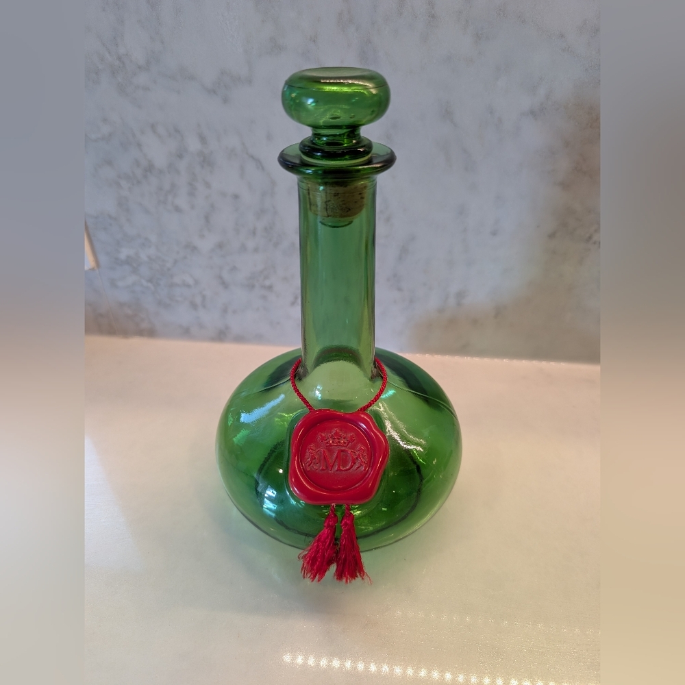 Vintage 1960s LJ McGuiness & Co. Heavy Green Glass Liquor Bottle Decanter